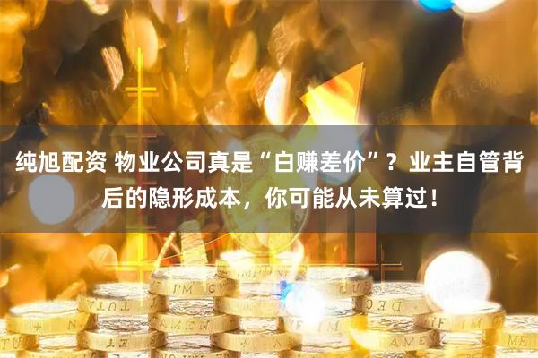 纯旭配资 物业公司真是“白赚差价”？业主自管背后的隐形成本，你可能从未算过！