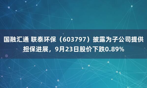 国融汇通 联泰环保（603797）披露为子公司提供担保进展，9月23日股价下跌0.89%