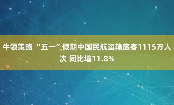 牛领策略 “五一”假期中国民航运输旅客1115万人次 同比增11.8%